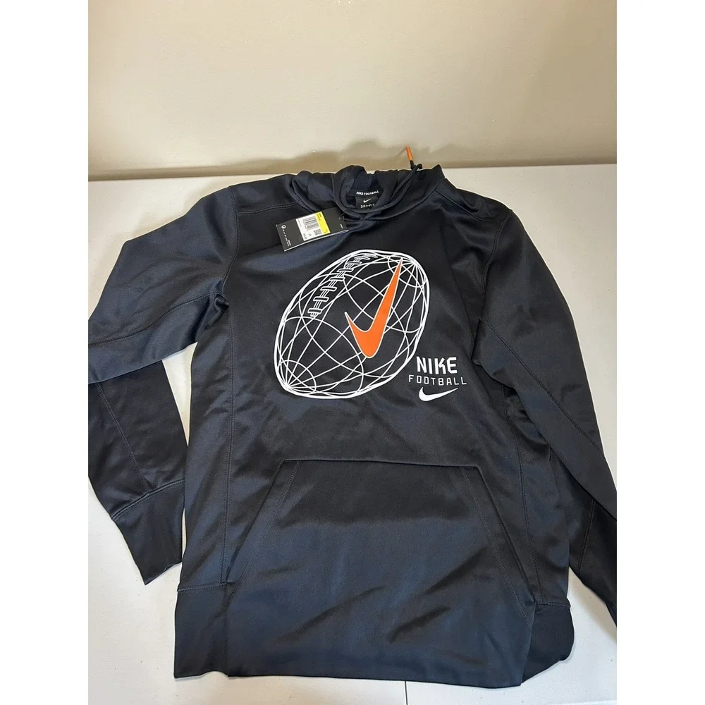 Nike Football Men's Black Pullover Hoodie Size Small Graphic Logo Front Pocket